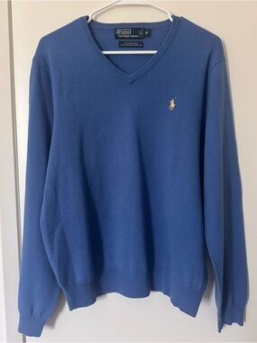 Ralph Lauren Polo Men's V-Neck Sweater in Royal Blue with Gold Pony